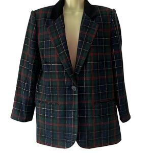 Sag Harbor Vintage Plaid Suit Jacket Blazer Metallic Holiday Woman Size 8
